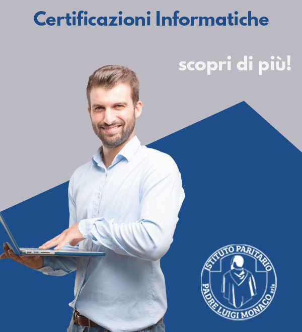 Ragazzo con un pc che ha preso una certificazione informatica con Istituto Paritario Padre Luigi Monaco