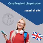 Ragazza che ha preso una certificazione linguistica per la lingua inglese che parla al cellulare con amiche inglesi