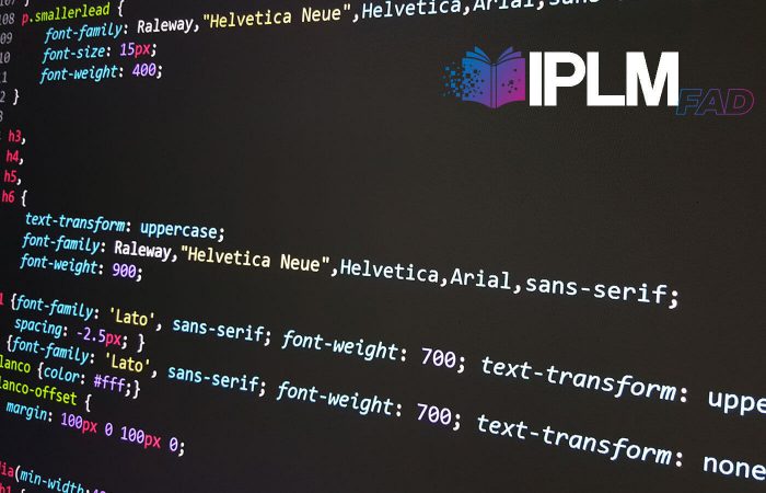 Logo IPLM FAD con sullo sfondo un listato di codice di programmazione