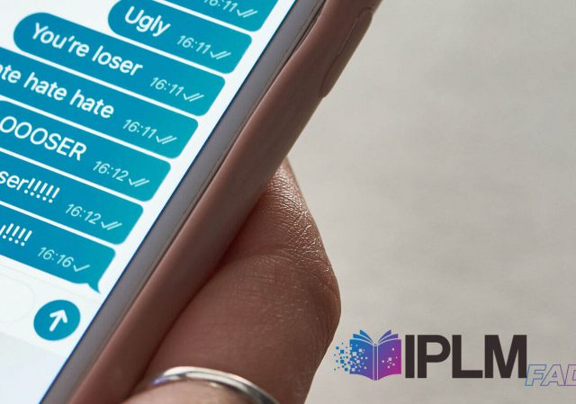 Logo IPLM FAD con sullo sfondo un telefono con dei messaggi di odio